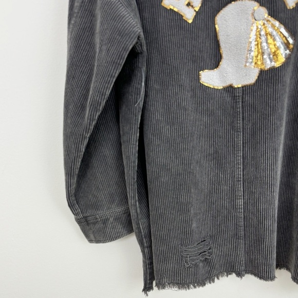Altar’d State Boho Gray Corduroy “HOWDY” Graphic Button Down Jacket Size Large - Picture 12 of 16